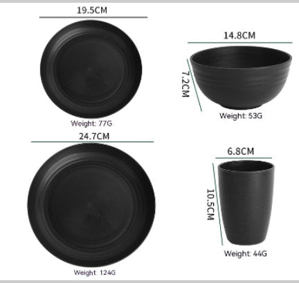 Boxed Bowl Dish Plate Cup Suit Black Wheat Dinning Bowl And Plate Dish Cup 16-piece Set
