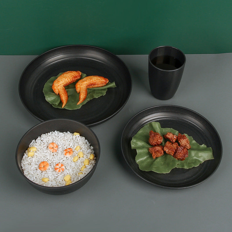 Boxed Bowl Dish Plate Cup Suit Black Wheat Dinning Bowl And Plate Dish Cup 16-piece Set
