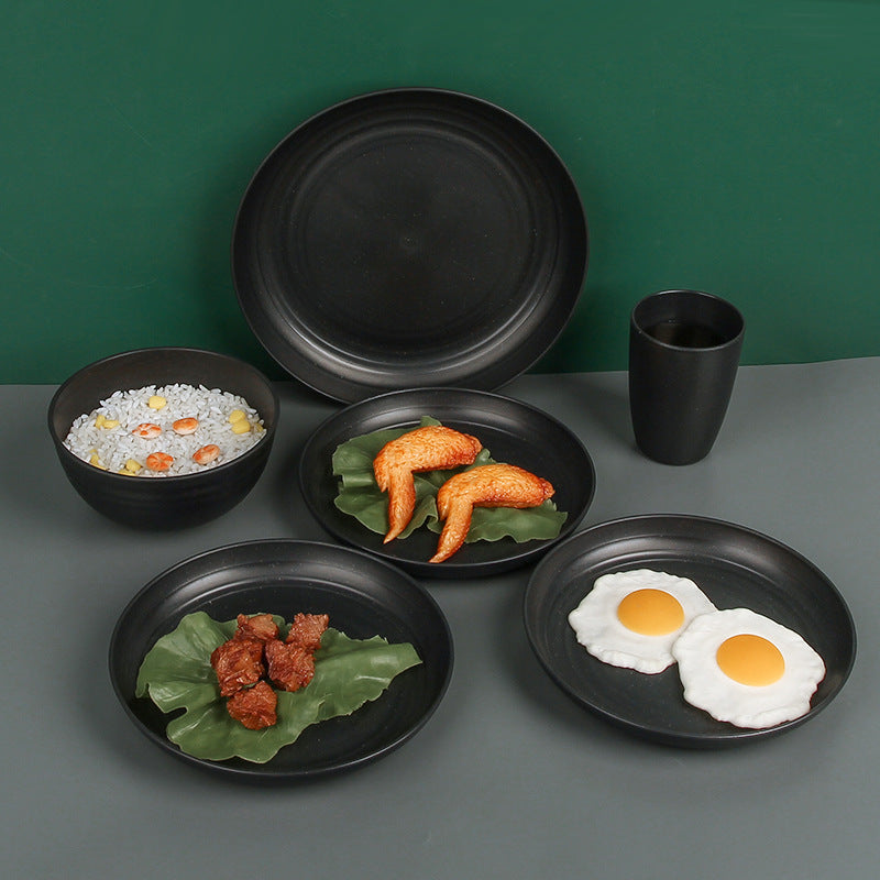 Boxed Bowl Dish Plate Cup Suit Black Wheat Dinning Bowl And Plate Dish Cup 16-piece Set