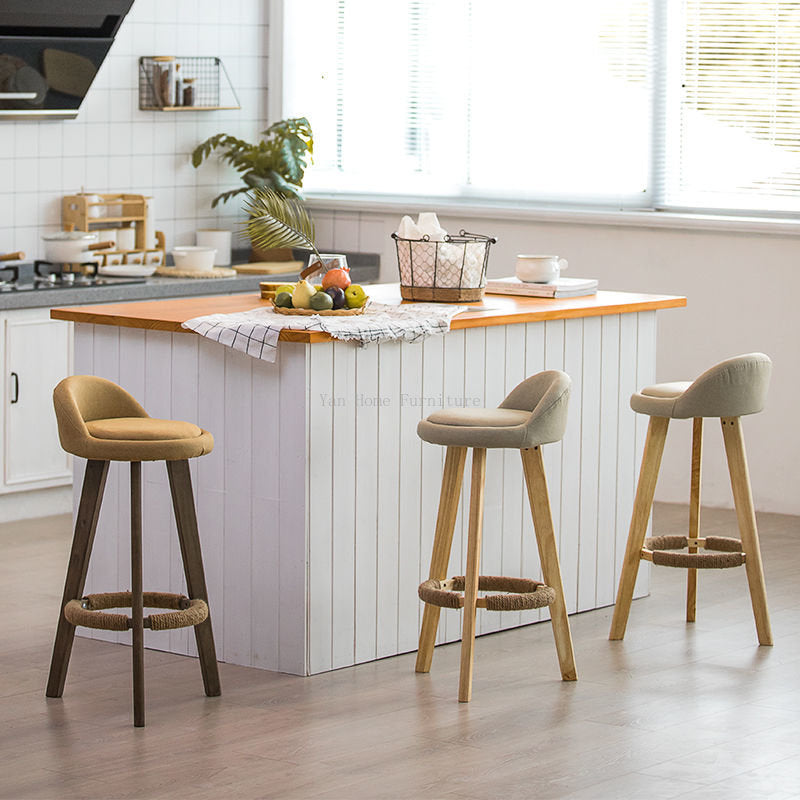 Solid Wood Modern Simple Bar Stool Chair Nordic Creative